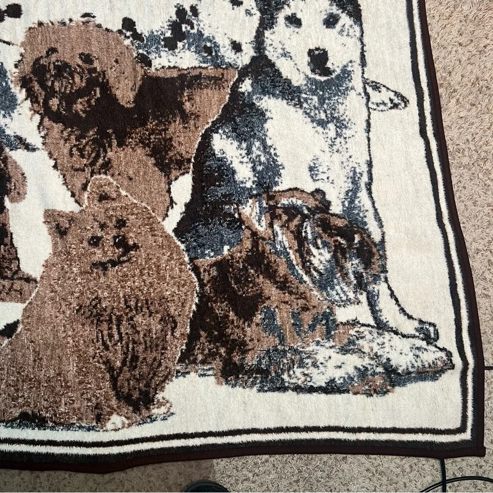 San Marcos Blanket Dog Breeds Large Brown & Tan Reversible Vintage Throw‎